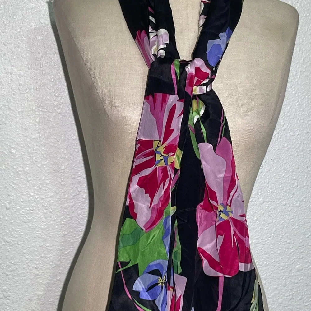 Anne Klein women’s silk Floral Black Scarf